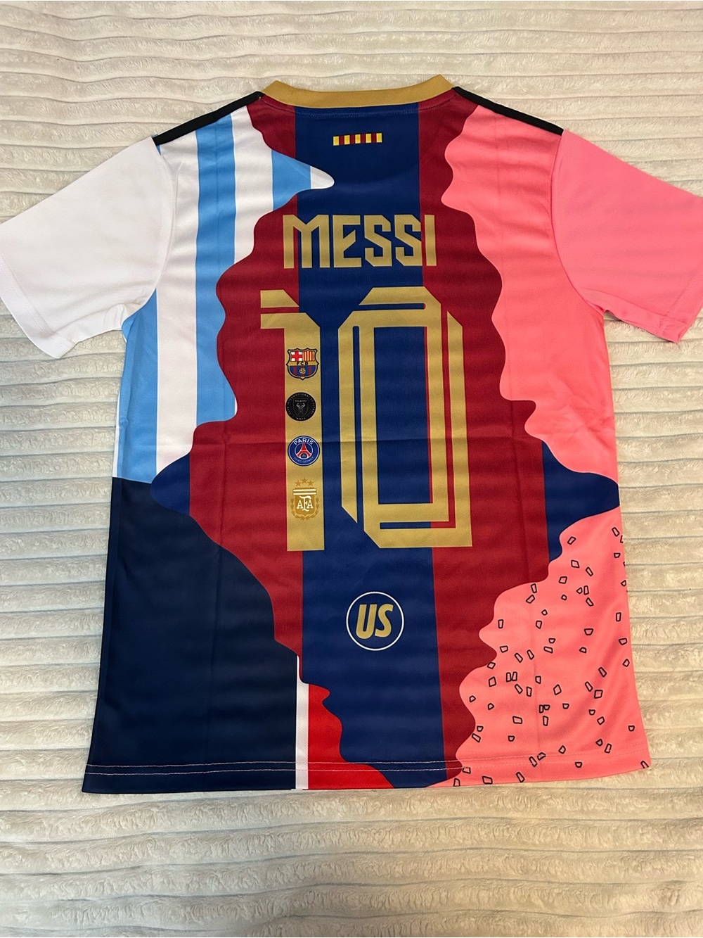 Sporto Multicolor Men’s Soccer Jersey in Pink, Blue, White and Gold Trim